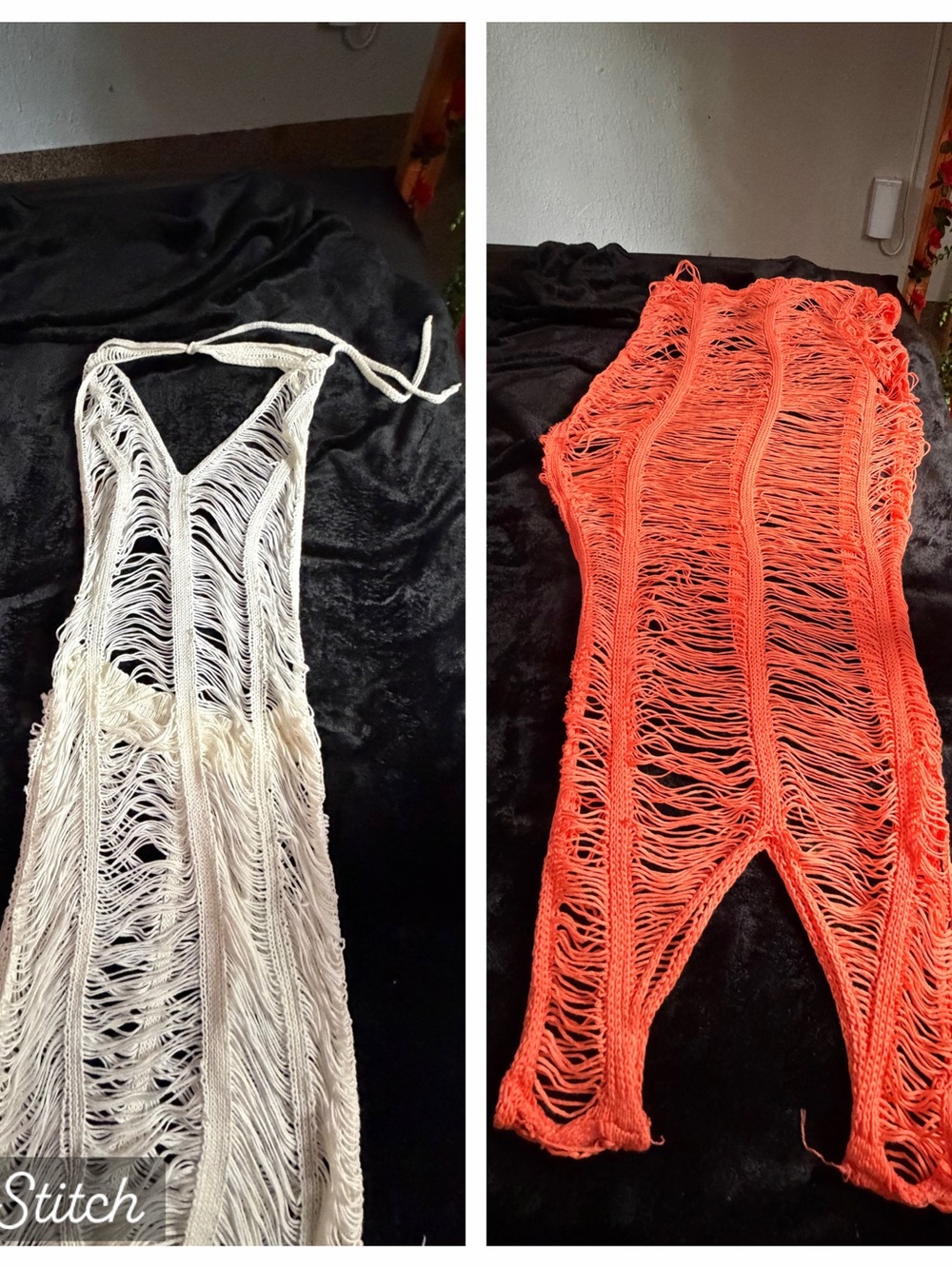 Fashion Nova Orange & White Crochet Halter Cover-Up Maxi - Picture 4 of 8